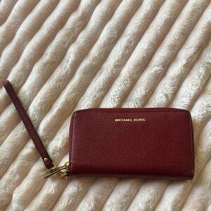 Michael Kors Burgundy Leather Wristlet